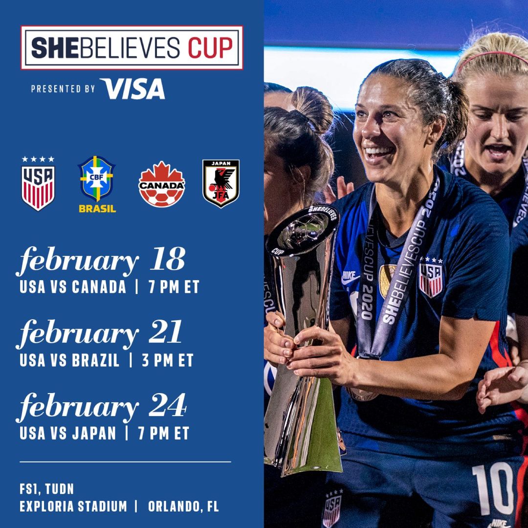 2021 SheBelieves Cup Presented by Visa will Feature the USA Hosting Brazil, Canada and Japan
