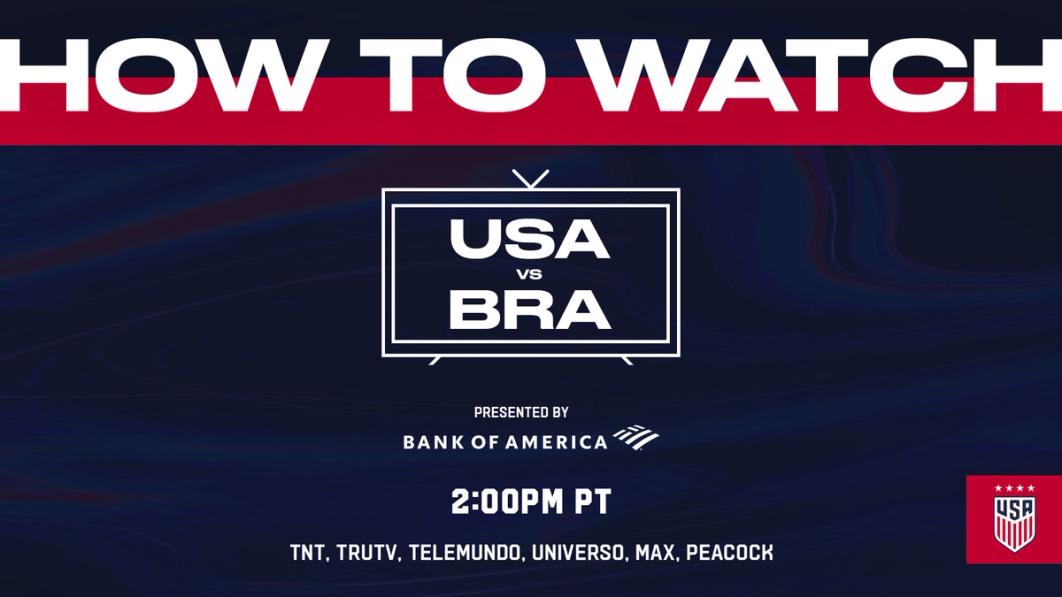 Graphic in blue text how to watch USA vs. Brazil