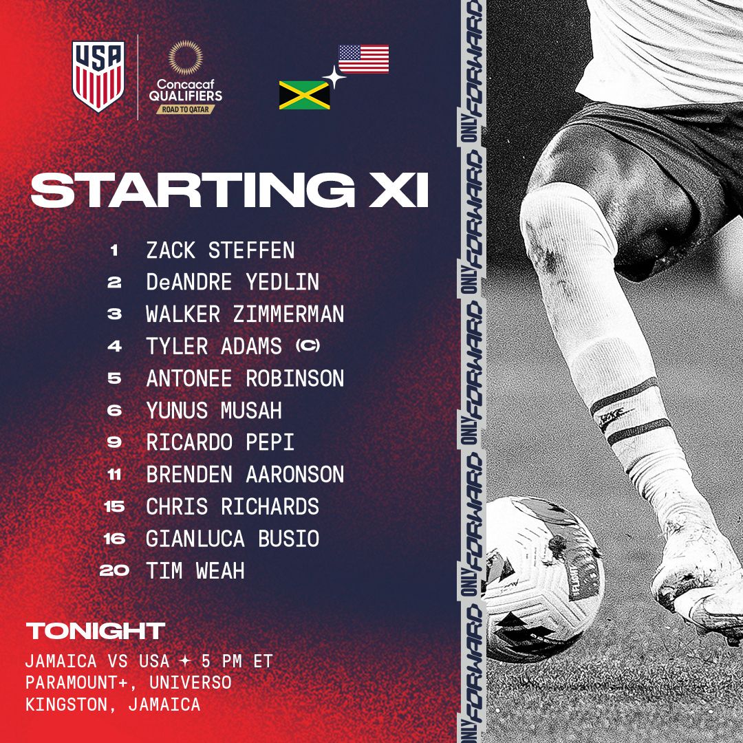2022 Concacaf World Cup Qualifying: USA vs. Jamaica - Starting XI, Lineup Notes, TV Channels & Start Time