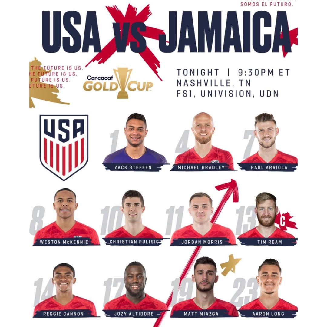 Gold Cup 2019 usmnt vs Jamaica lineup schedule tv channels start time bracket