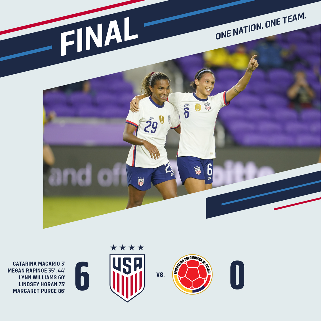 Megan Rapinoe Bags a Brace as U.S. Women’s National Team Tops Colombia 6-0 To Close Out Two-game Set in Orlando