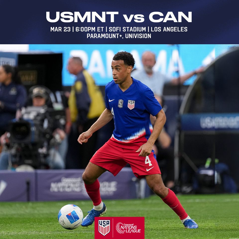 Photo of Tyler Adams text USMNT vs Canada