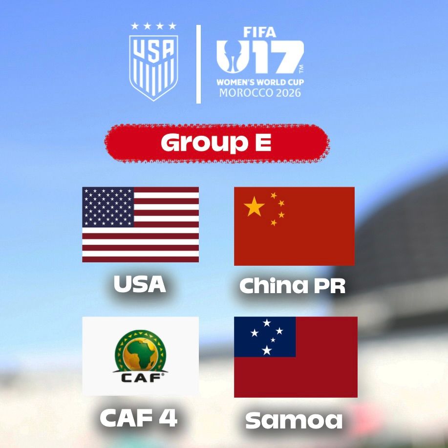 USA to Face Samoa, a Team From Africa and China PR in Group E at 2026 FIFA Under-17 Women's World Cup in Morocco