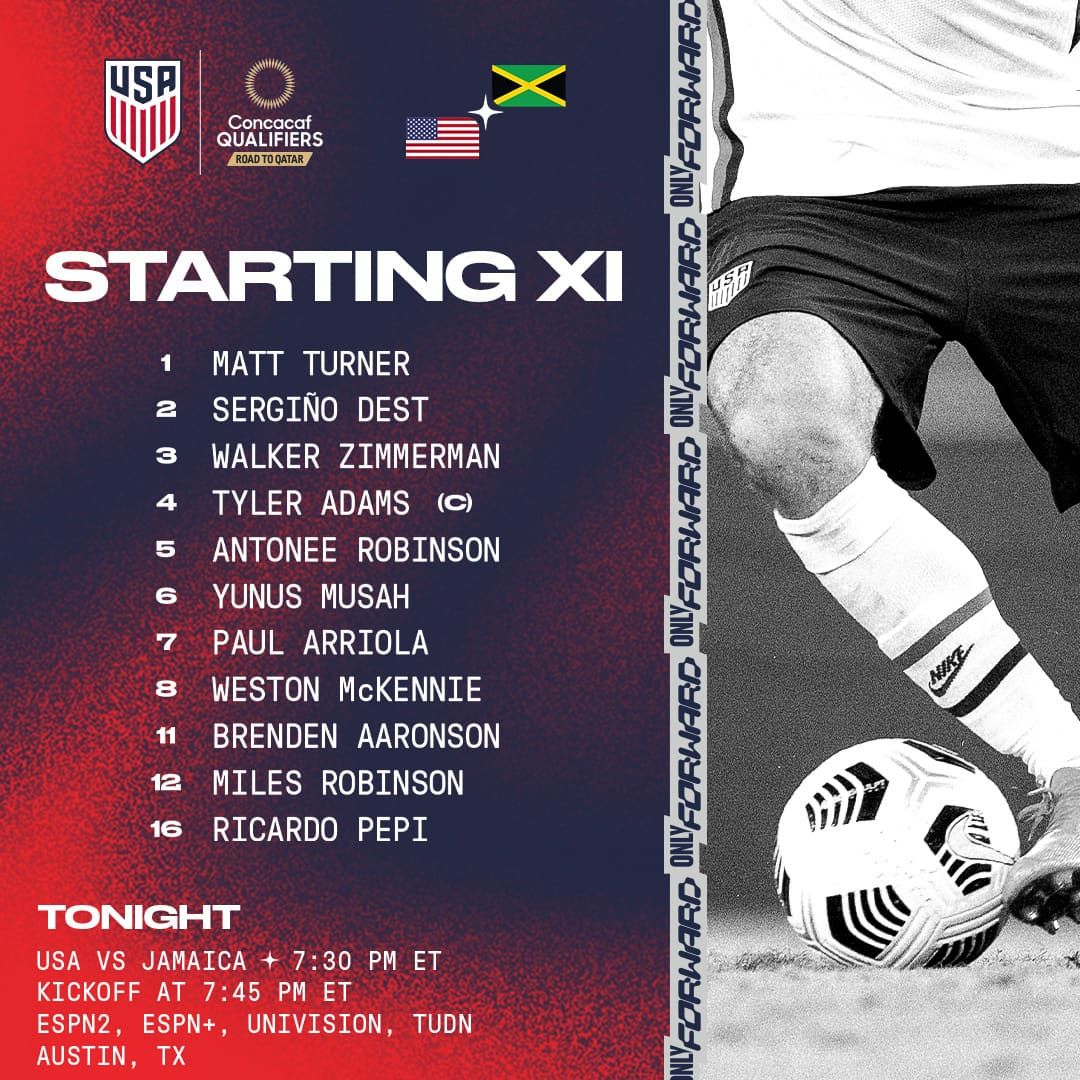 2022 Concacaf World Cup Qualifying: USA vs. Jamaica - Starting XI, Lineup Notes, TV Channels & Start Time