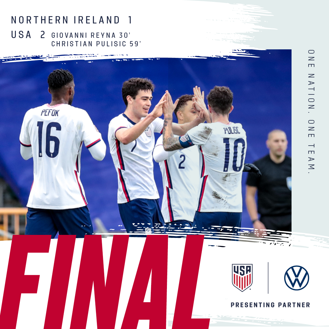 U.S. Men’s National Team Downs Northern Ireland 2-1 on Goals From Gio Reyna and Christian Pulisic