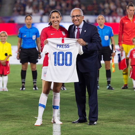 BTC Christen Press Celebrates 100th Cap in Hometown of Los Angeles