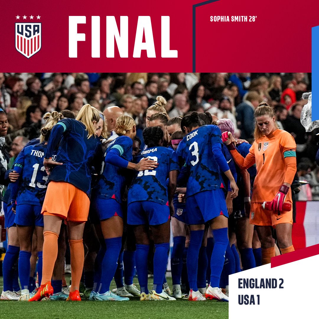 U.S. Women’s National Team Falls To England 2-1 At Packed Wembley Stadium
