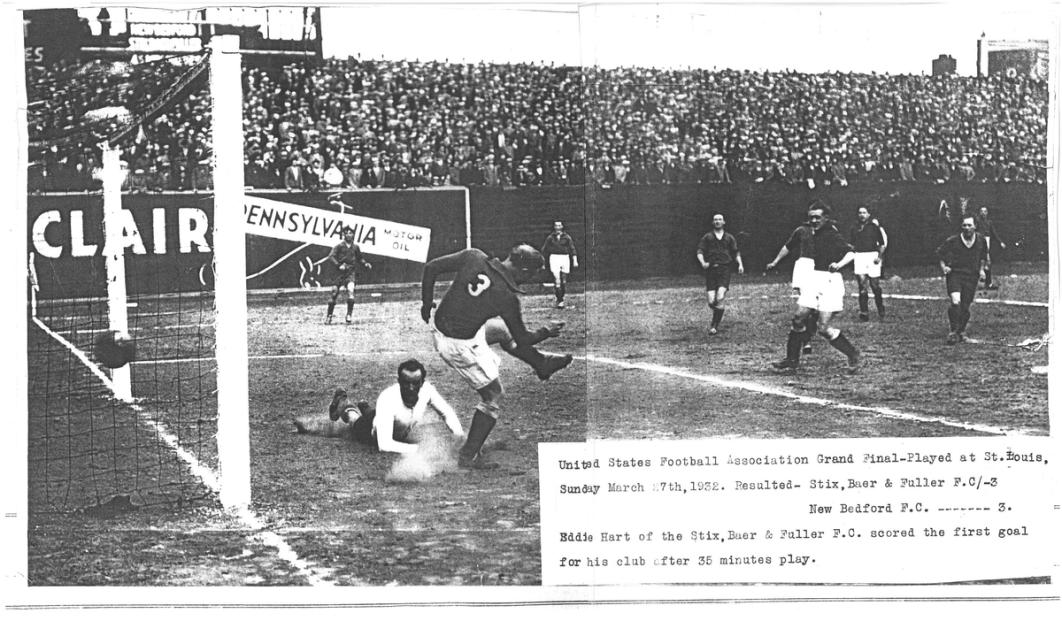 The New Bedford Whalers and Stix, Baer and Fuller FC battled in the first leg of the 1932 U.S. Open Cup Final at Sportsman's Park