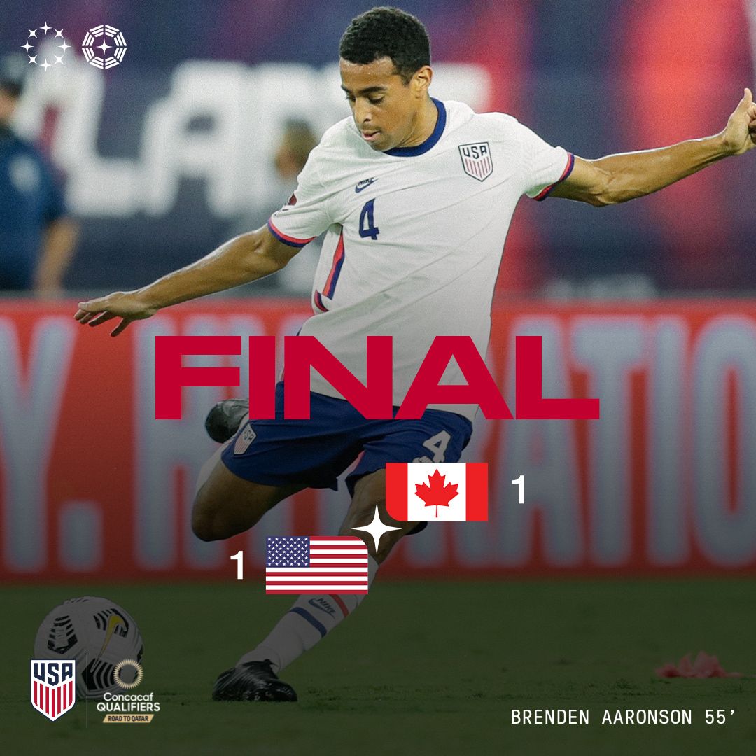 USMNT Draws Canada 1-1 in Second Match of World Cup Qualifying as Brendan Aaronson Scores Second-half Goal