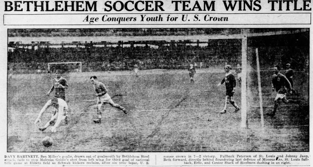 Bethlehem Steel cruised to its fifth and final U.S. Open Cup title in front of a record crowd of 18,000 at Ebbets Field (Image Credit: TheCup.us)