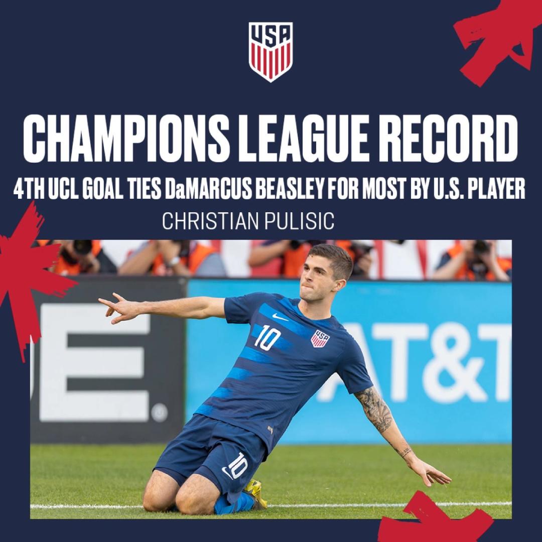 Christian Pulisic Scores Becomes USAs Joint Goals Leader in Champions League History