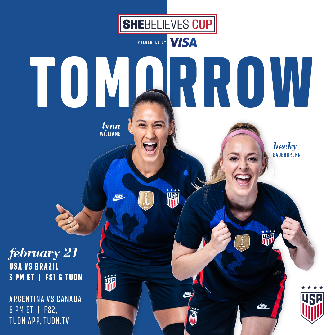 USA and Brazil Set to Clash on Second Match Day of the 2021 SheBelieves Cup, Presented by Visa