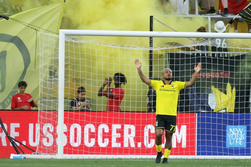 Josef Martínez reacts after scoring his first Columbus goal during the first half of the Semifinal of the 2026 Lamar Hunt U.S. Open Cup against Orlando City SC at ScottsMiracle-Gro Field (Photo by Kirk Irwin/USSF/Getty Images)