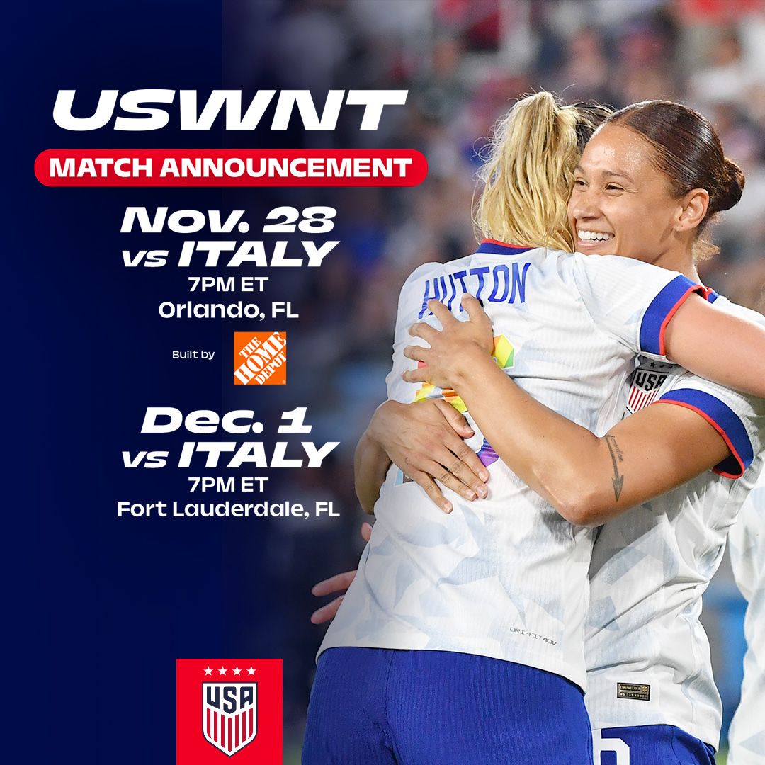 USWNT Will Face Italy on Nov. 28 and Dec. 1 in Florida