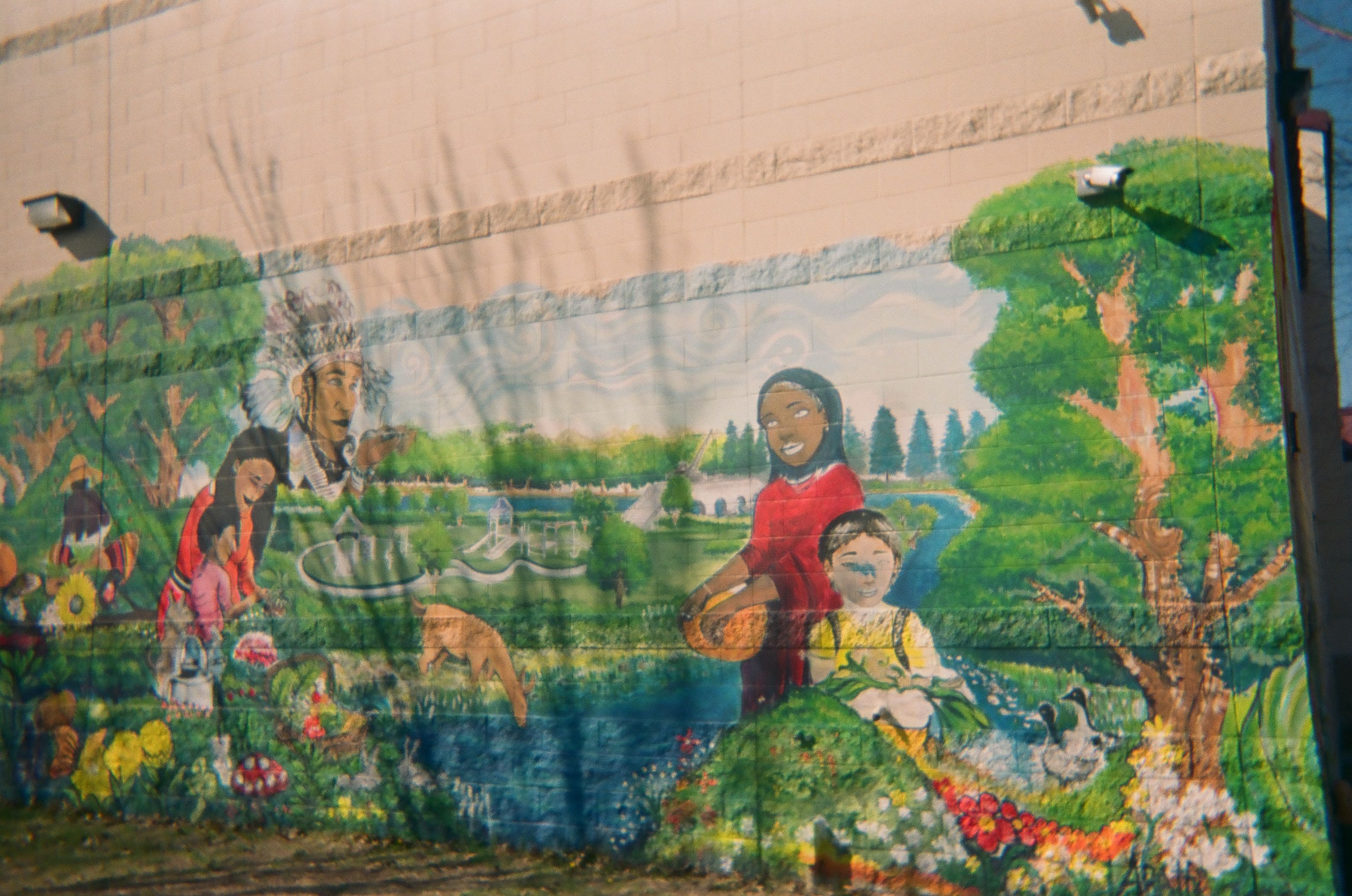 A mural on a wall.