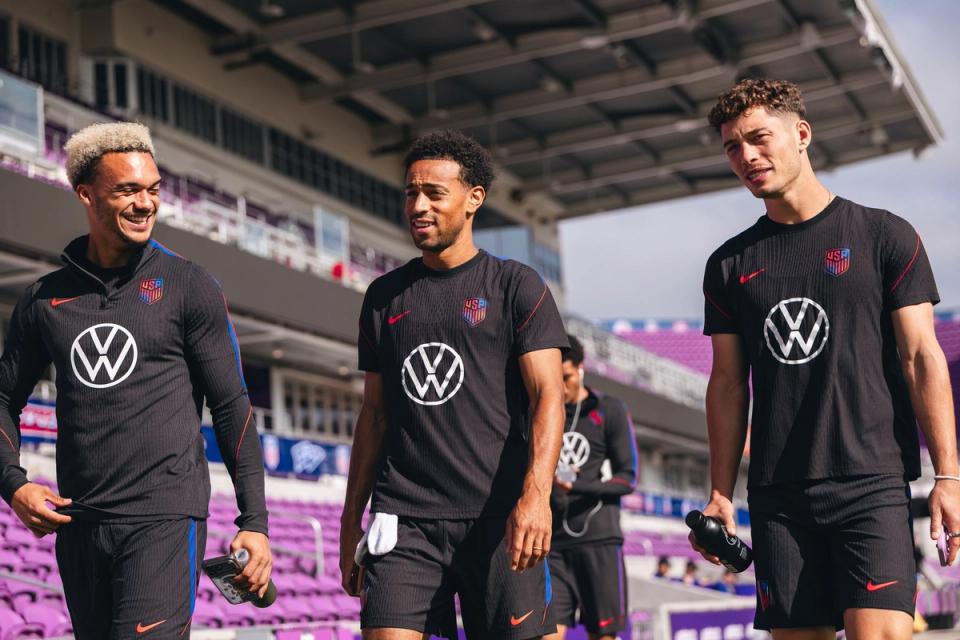 Antonee Robinson (left), Tyler Adams (center), Sebastian Berhalter (right) prior to Friday's training session at Inter.co Stadium in Orlando, Fla. (Photo by Taylor Banner/U.S. Soccer)