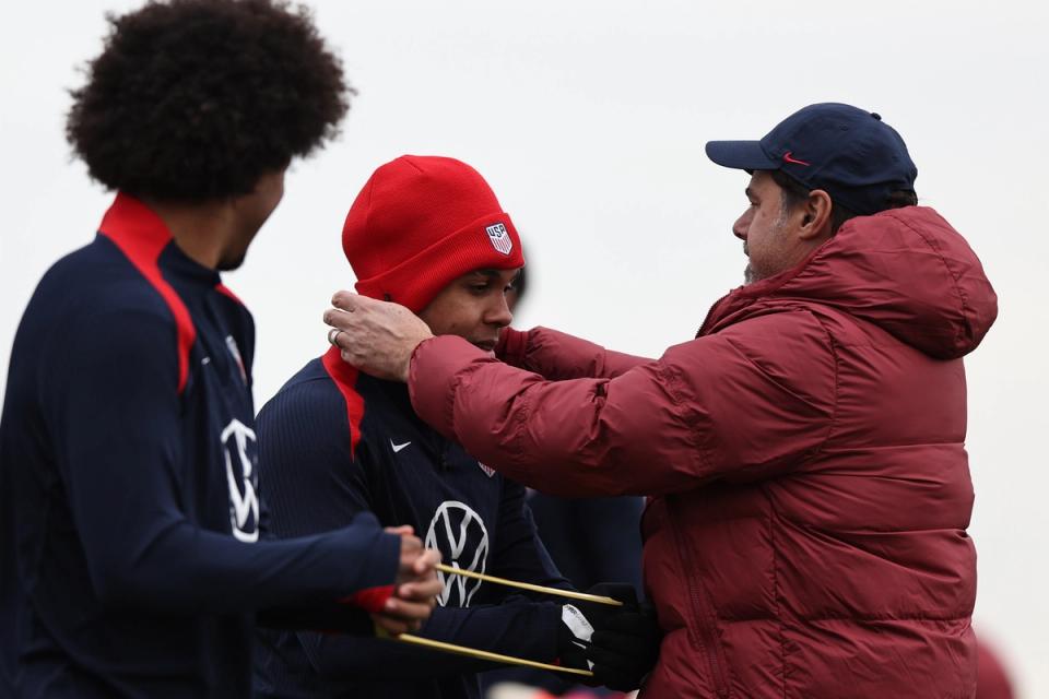 Weston McKennie #8 and head coach of United States Mauricio Pochettino during training (Photo by Omar Vega/Getty Images)