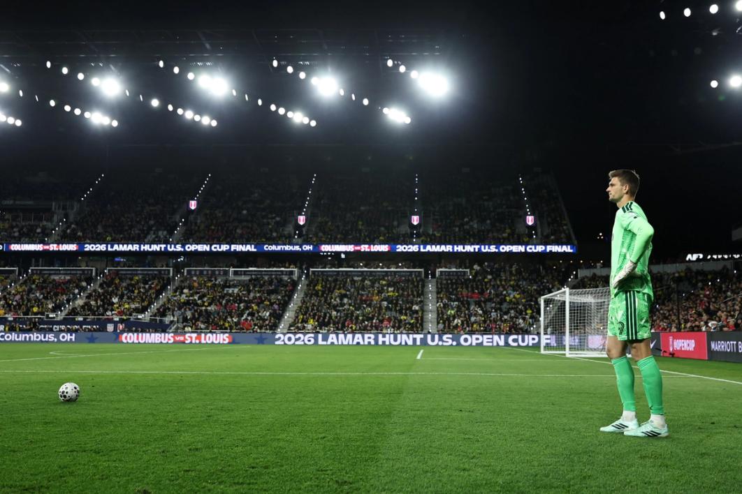 COLUMBUS, OHIO - OCTOBER 21: Ben Lundt #39 of ST Louis City SC looks on during the Lamar Hunt U.S. Open Cup 2026 final at ScottsMiracle-Gro Field on October 21, 2026 in Columbus, Ohio. (Photo by Omar Vega/USSF/Getty Images)