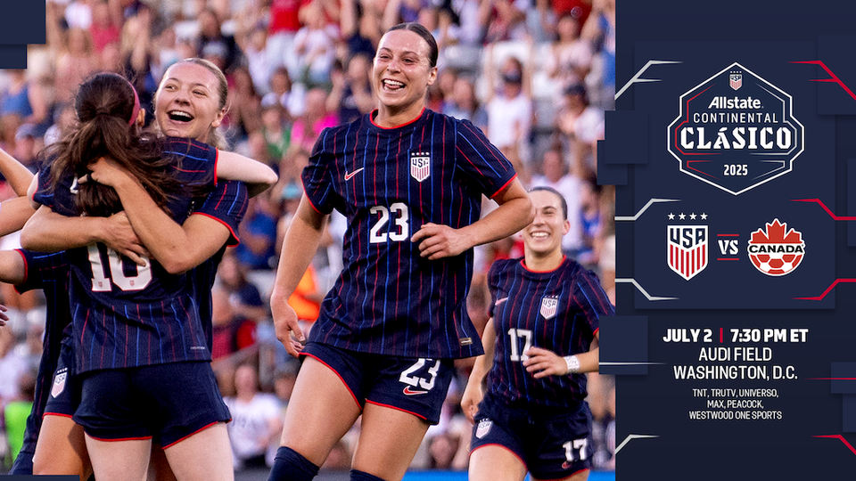 Avery Patterson celebrating goal text usa vs. canada July 2 7:30 p.m. ET