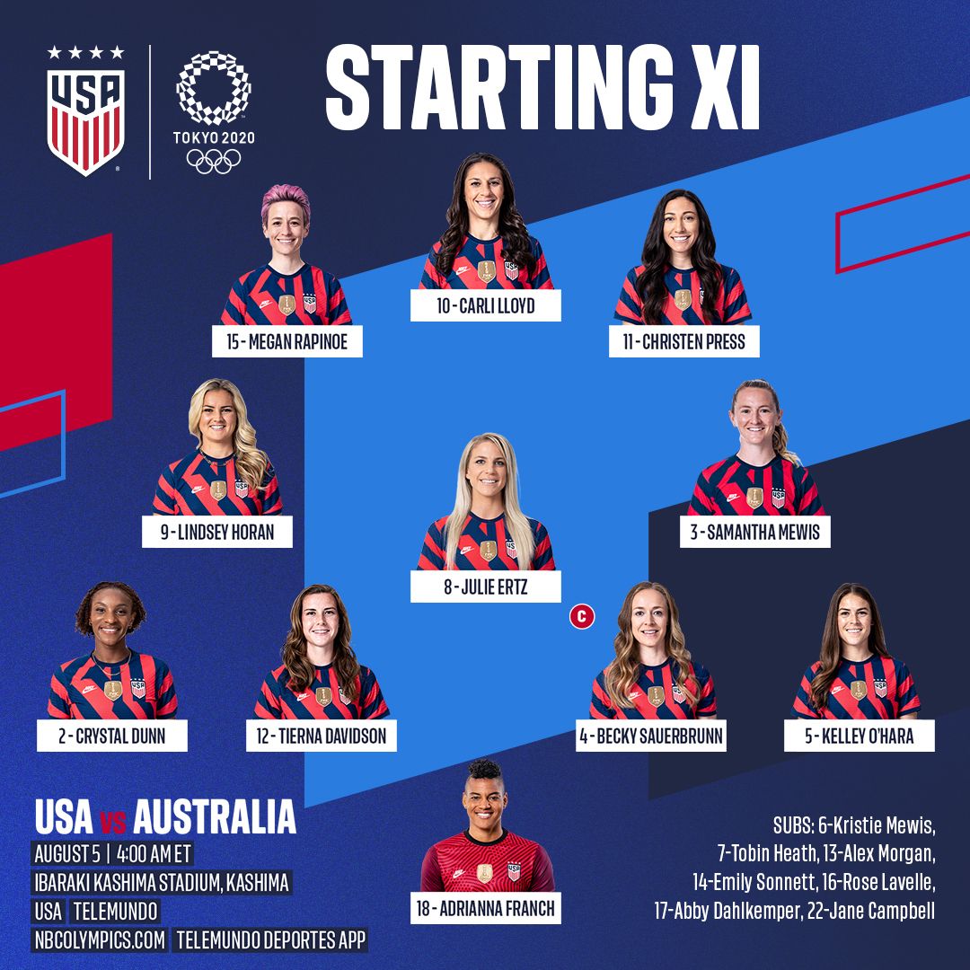 2020 Tokyo Olympics Bronze Medal Match: USA vs. Australia - Starting XI, Lineup Notes, TV Channels & Start Time