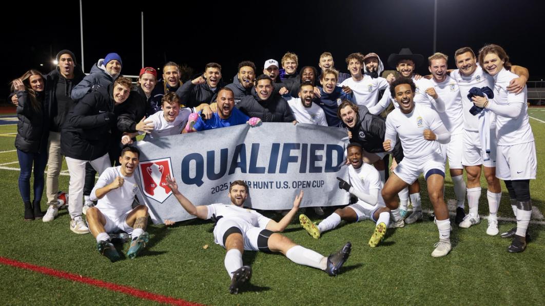 The Faialense players celebrate reaching the U.S. Open Cup Tournament Proper for the first time