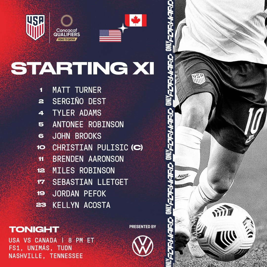 2022 Concacaf World Cup Qualifying: USA vs. Canada - Starting XI, Lineup Notes, TV Channels & Start Time