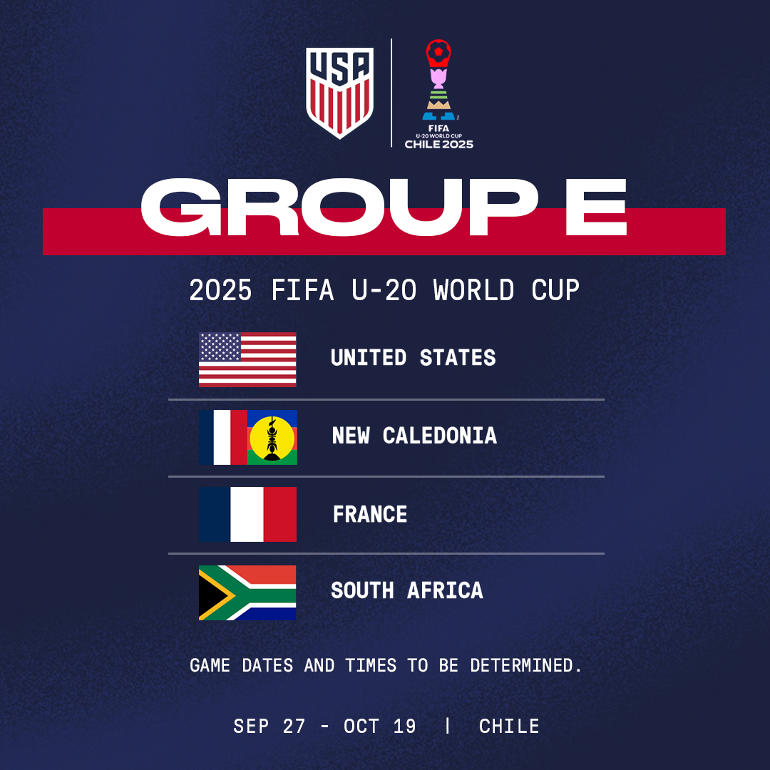 USA to Face New Caledonia, France and South Africa in Group E at 2025 FIFA Under-20 World Cup in Chile