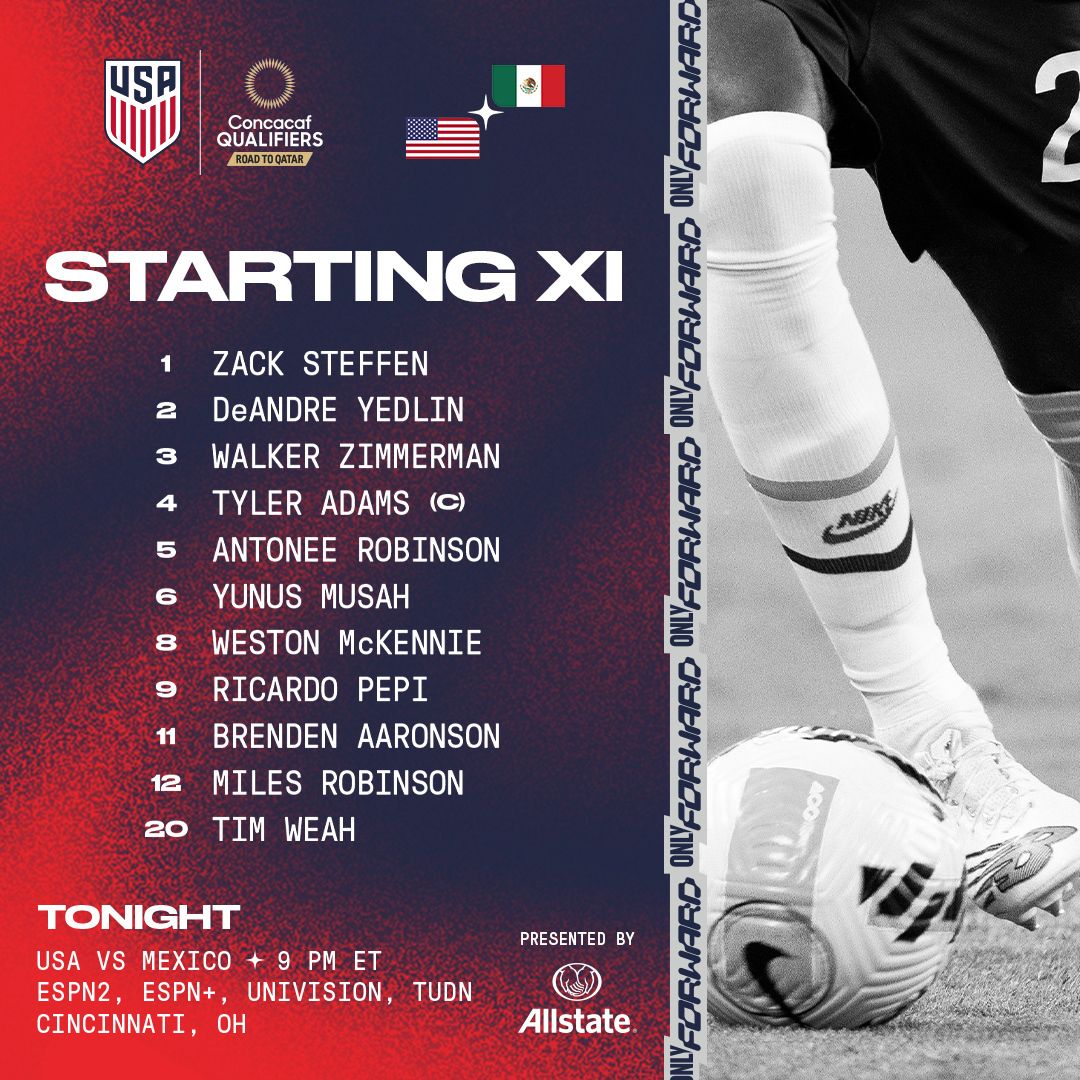 2022 Concacaf World Cup Qualifying: USA vs. Mexico - Starting XI, Lineup Notes, TV Channels & Start Time