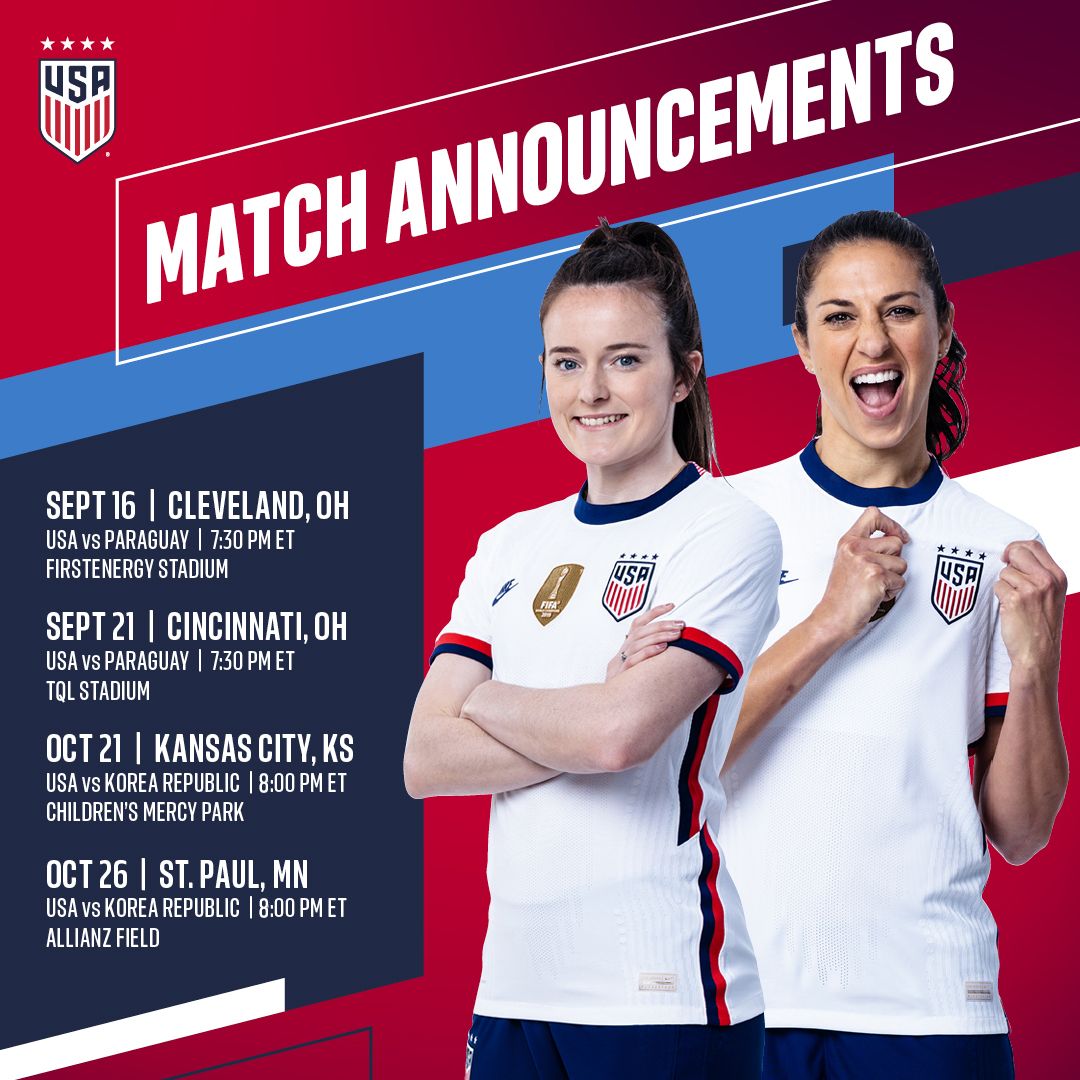 Four Fall Matches for the US Womens National Team Set for Midwest Venues