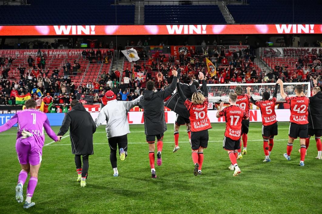 Marcucci and his Red Bulls teammates celebrate the Round of 16 win over FC Dallas