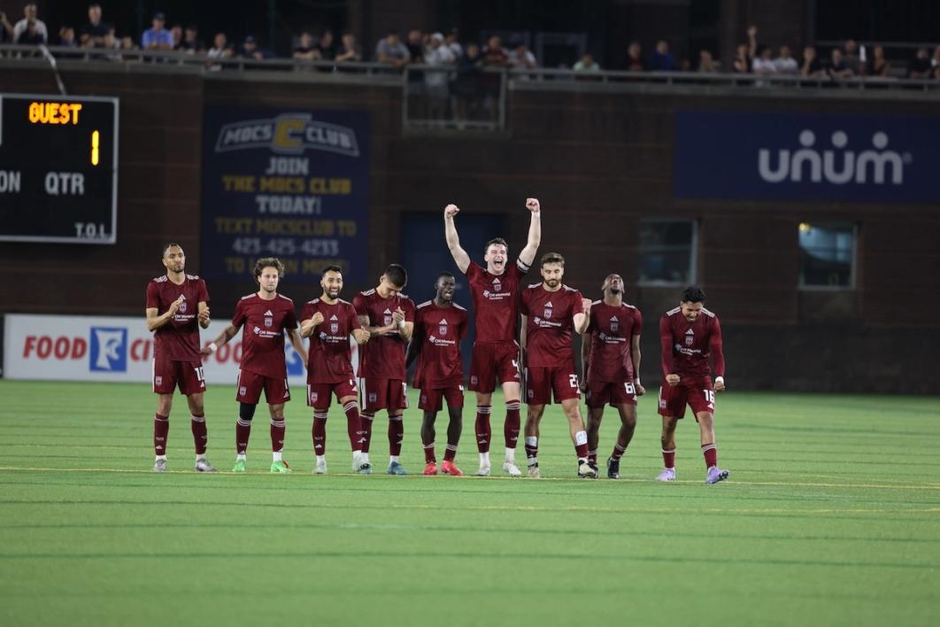 Red Wolves players celebrate their Second Round win over Chattanooga FC