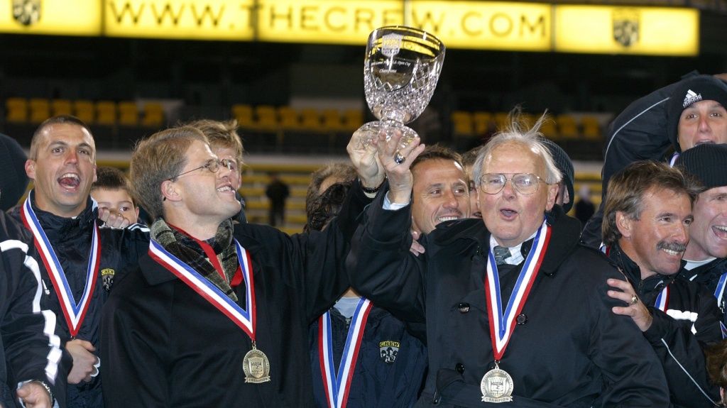 Clark (left), Lamar (right) celebrating the Columbus Crew’s 2002 U.S. Open Cup Final victory | Photo courtesy Hunt family